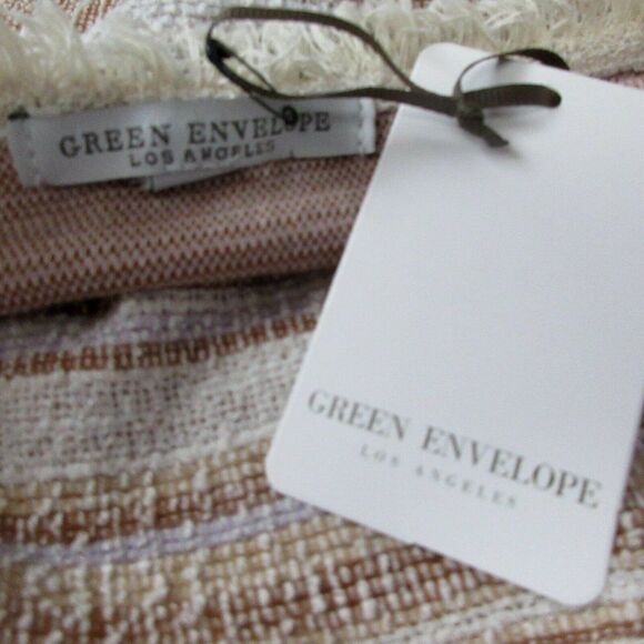 Woven Cotton Pullover Tunic Top Fringed Edges Neutrals Green Envelope LA 1X NEW - Picture 5 of 6